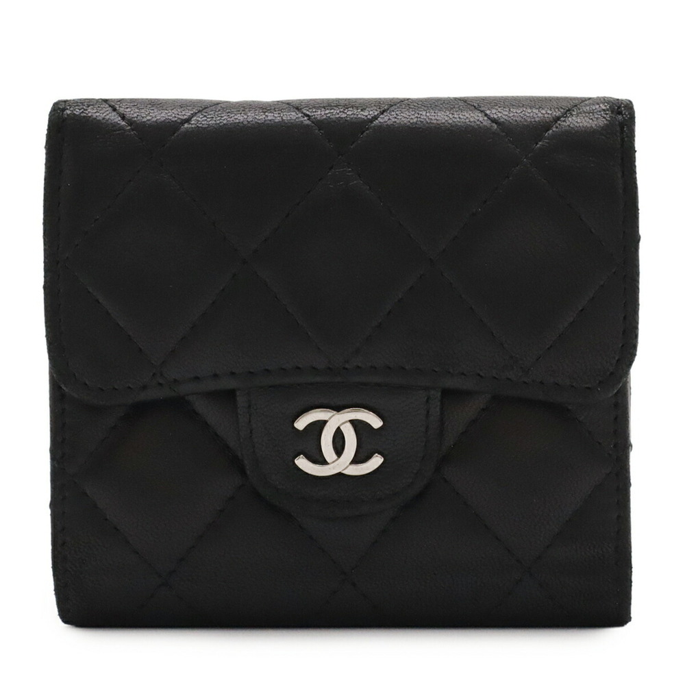 CHANEL Matelassé Coco Mark Bi-fold Wallet, Double Leather, Black, A31507